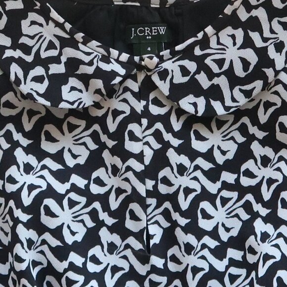 J. Crew Black & White Short Sleeve Crew Neck Mini Dress w Bow Tie Pattern Size 4 - Picture 3 of 12